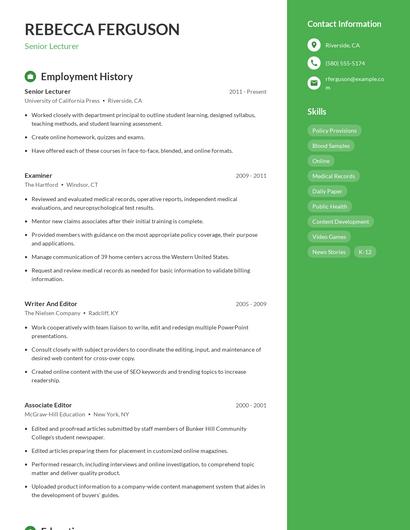 Senior Lecturer Resume