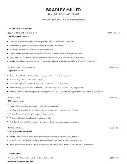 Senior Legal Assistant Resume