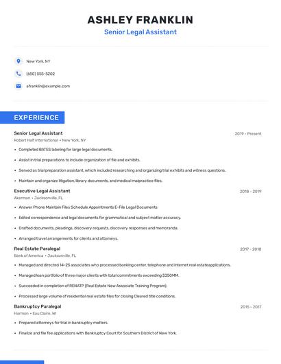 Senior Legal Assistant Resume