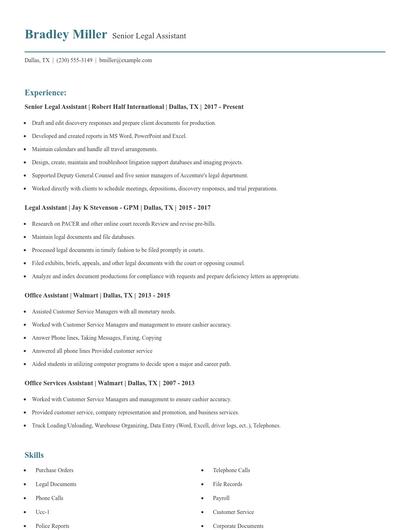 Senior Legal Assistant Resume