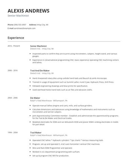Senior Machinist Resume
