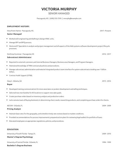 Senior Managed Resume