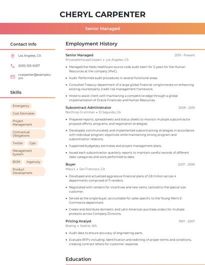 Senior Managed Resume