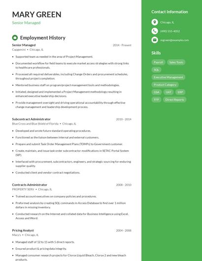 Senior Managed Resume