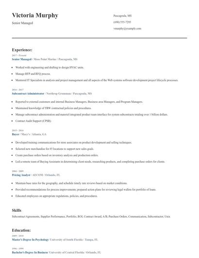 Senior Managed Resume