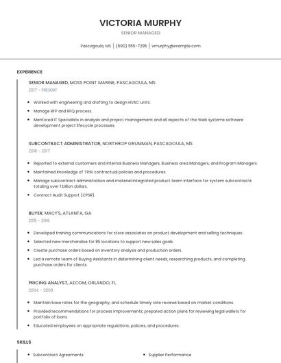 Senior Managed Resume