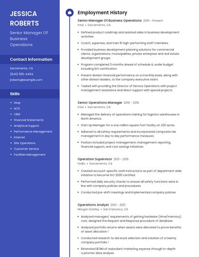 Senior Manager Of Business Operations Resume
