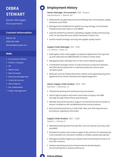Senior Manager, Procurement Resume