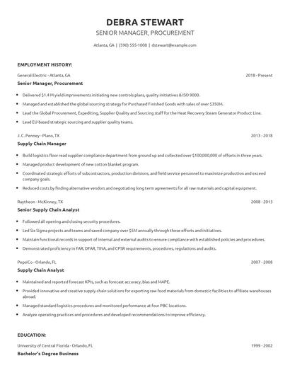 Senior Manager, Procurement Resume
