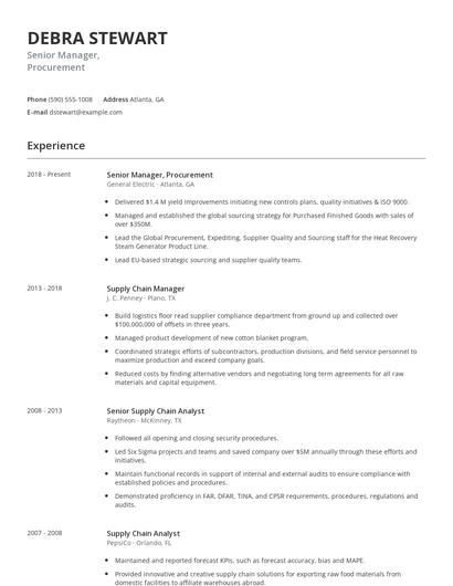 Senior Manager, Procurement Resume