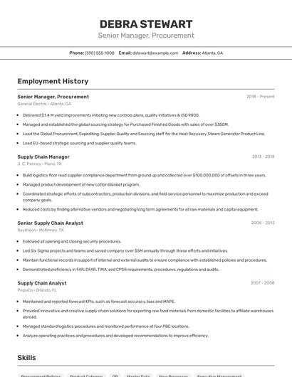Senior Manager, Procurement Resume