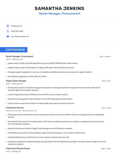 Senior Manager, Procurement Resume