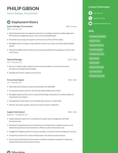 Senior Manager, Procurement Resume