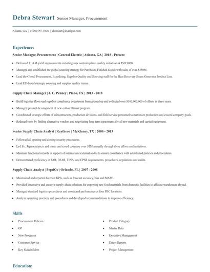 Senior Manager, Procurement Resume