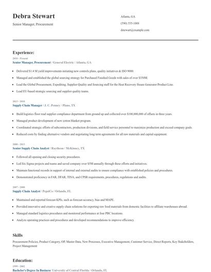 Senior Manager, Procurement Resume