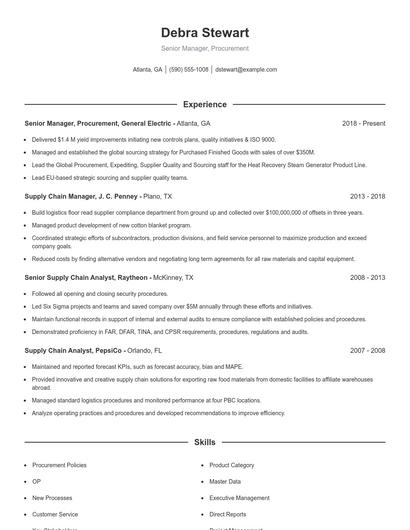 Senior Manager, Procurement Resume