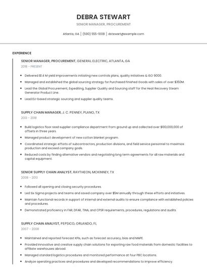 Senior Manager, Procurement Resume