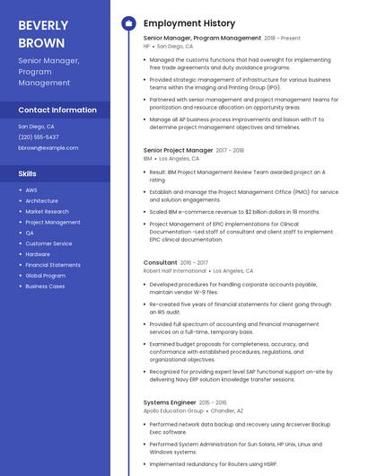 Senior Manager, Program Management Resume