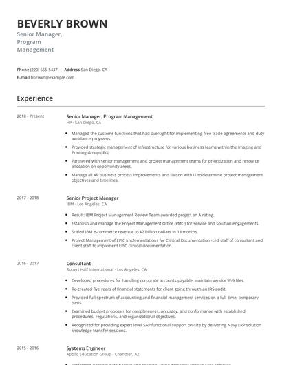 Senior Manager, Program Management Resume