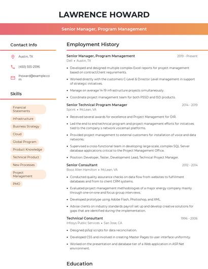 Senior Manager, Program Management Resume