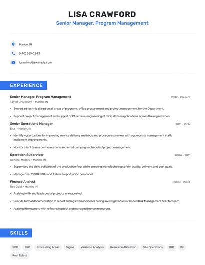 Senior Manager, Program Management Resume