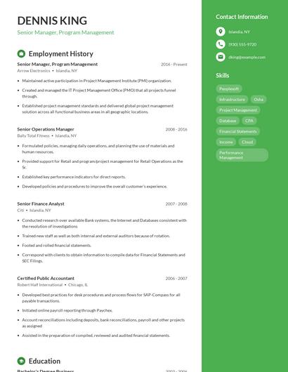 Senior Manager, Program Management Resume