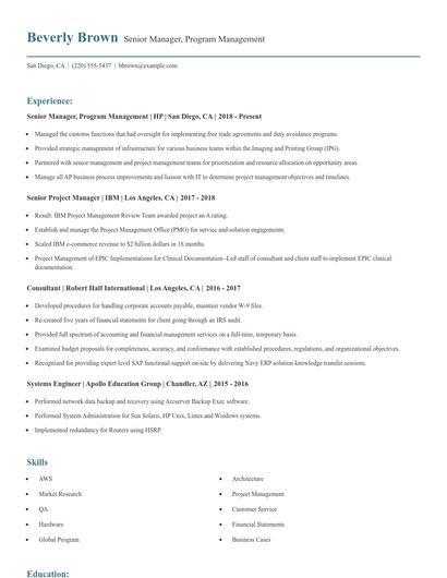 Senior Manager, Program Management Resume