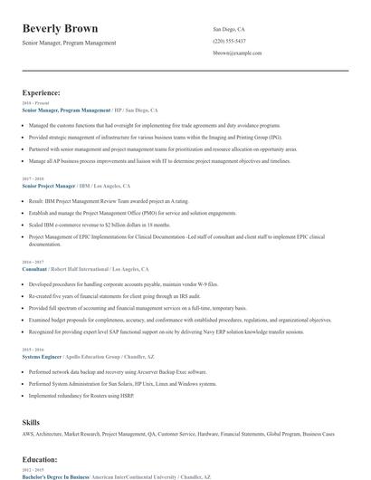 Senior Manager, Program Management Resume