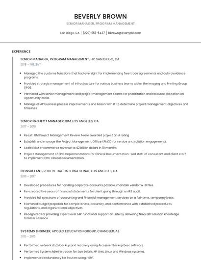 Senior Manager, Program Management Resume