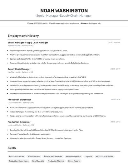 Senior Manager-Supply Chain Manager Resume