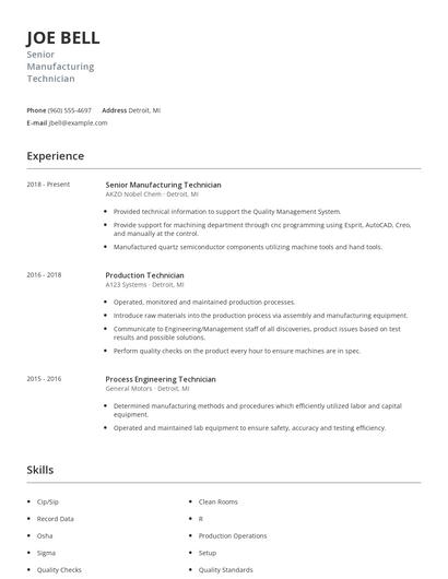 Senior Manufacturing Technician Resume