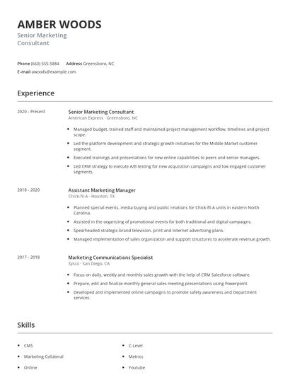 Senior Marketing Consultant Resume