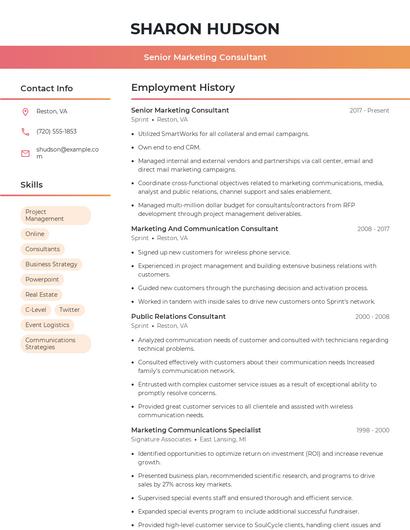 Senior Marketing Consultant Resume