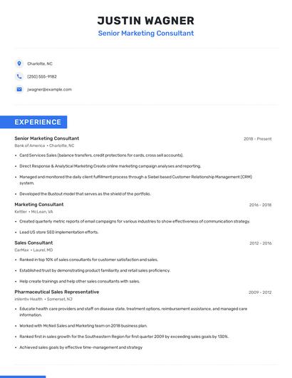 Senior Marketing Consultant Resume