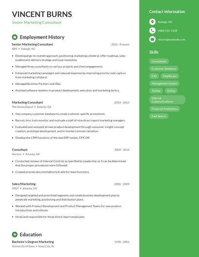 Senior Marketing Consultant Resume