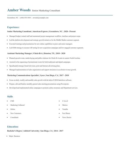 Senior Marketing Consultant Resume