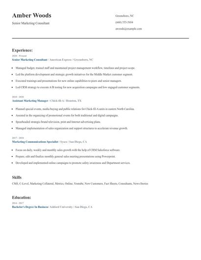Senior Marketing Consultant Resume