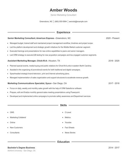 Senior Marketing Consultant Resume