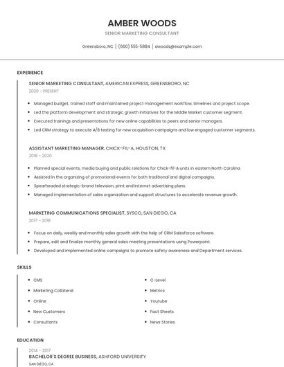 Senior Marketing Consultant Resume