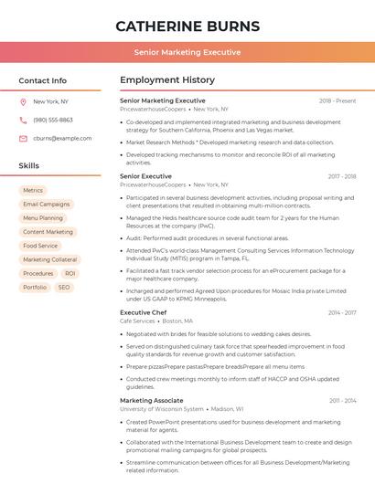 Senior Marketing Executive Resume
