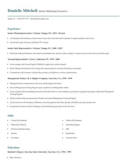Senior Marketing Executive Resume