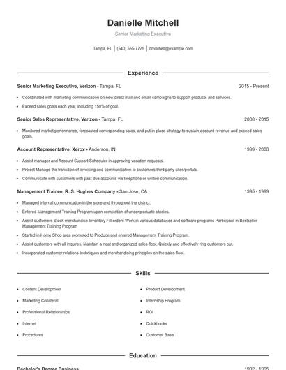 Senior Marketing Executive Resume