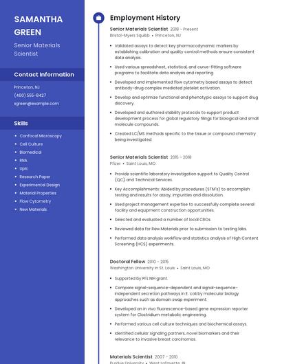 Senior Materials Scientist Resume