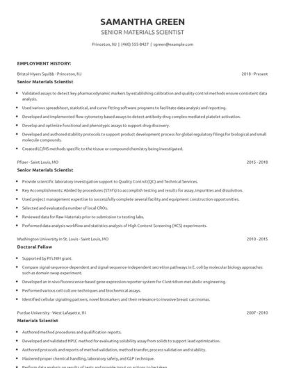 Senior Materials Scientist Resume