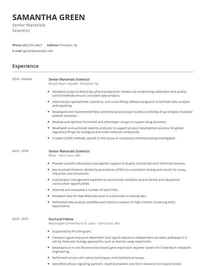 Senior Materials Scientist Resume