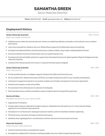 Senior Materials Scientist Resume