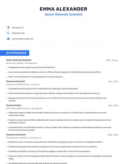 Senior Materials Scientist Resume