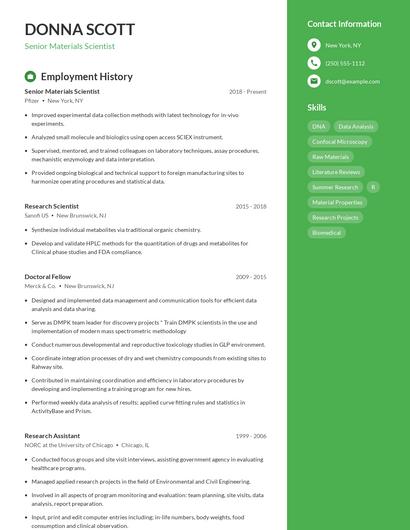Senior Materials Scientist Resume
