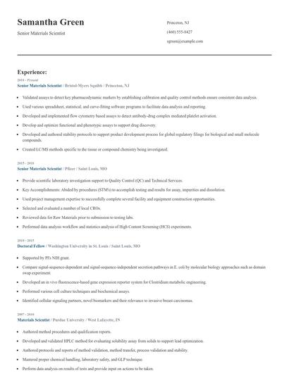 Senior Materials Scientist Resume