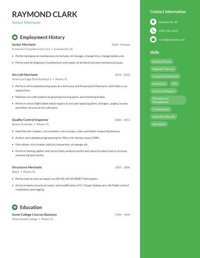 Senior Mechanic Resume